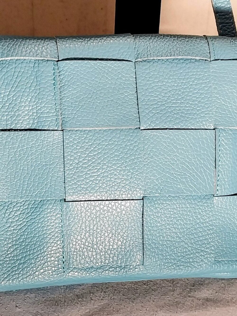 Light Blue Pebbled Woven Leather Loowie Gigi Crossbody, Made In Italy 8.5X7X2,5